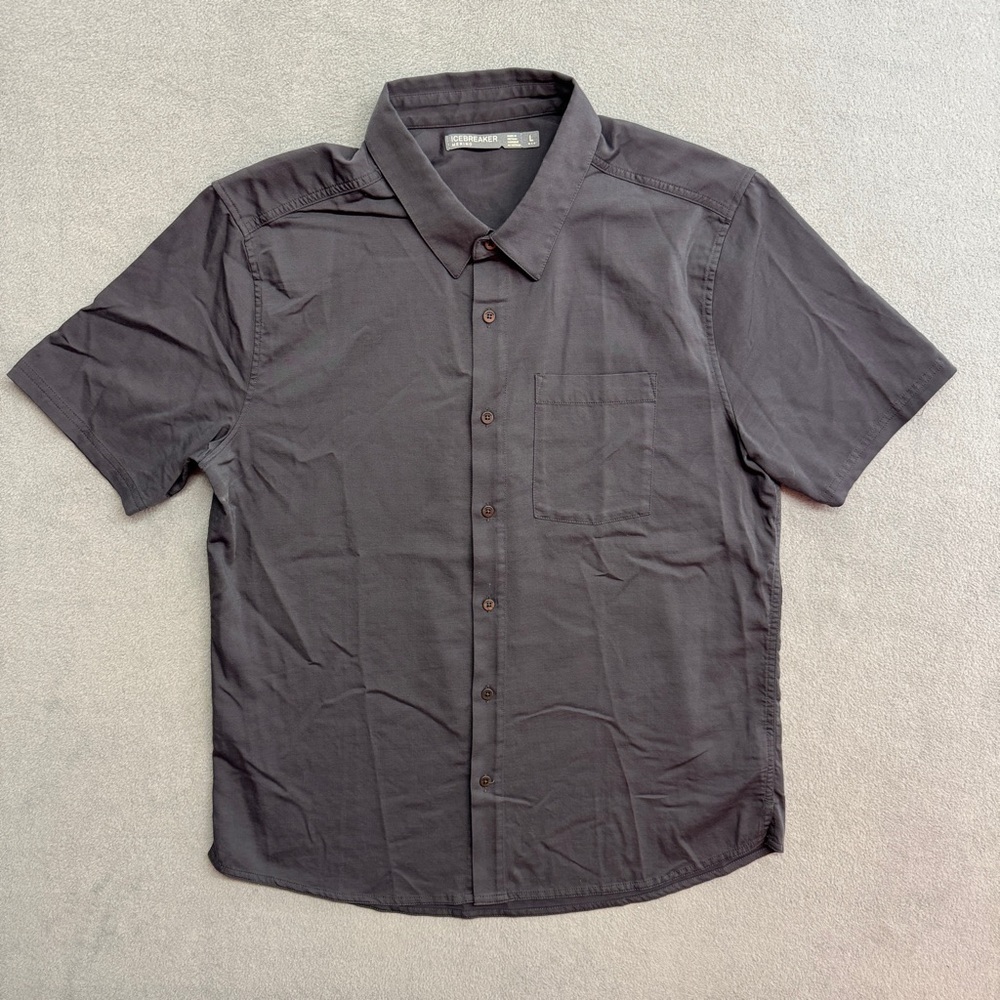 Icebreaker Shirt Large Men's Button Up Short Sleeve Merino Wool  Gray Outdoor
